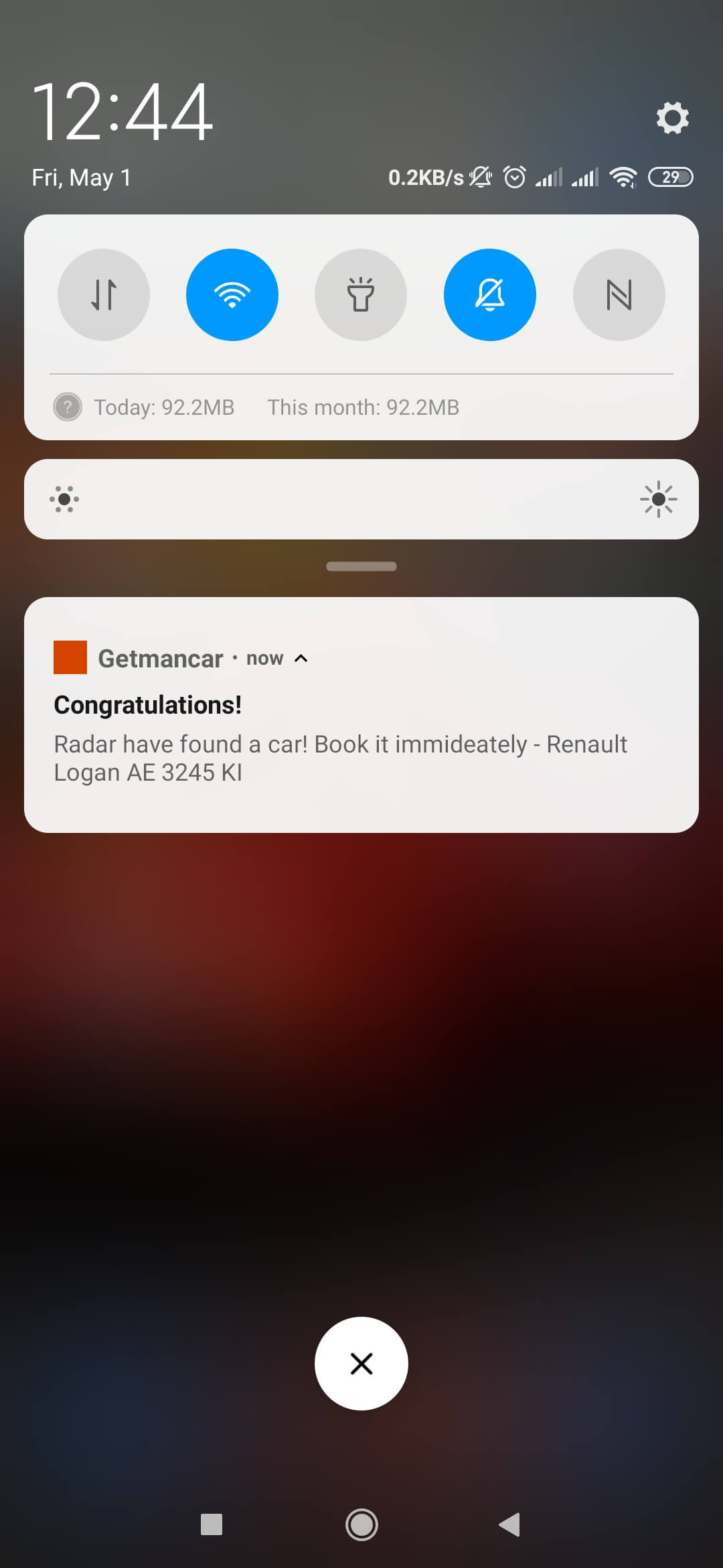 Push notification of a car