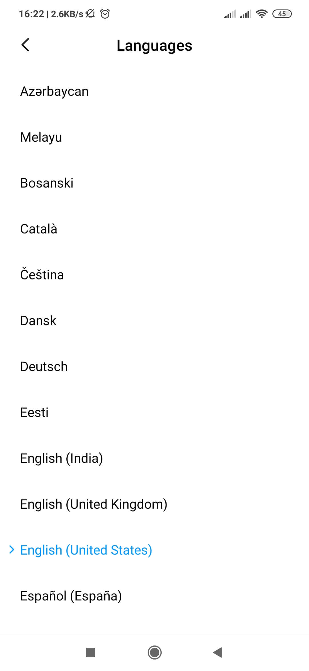 System language selection