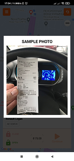 An example of a photograph in the Getmancar app after refueling the car